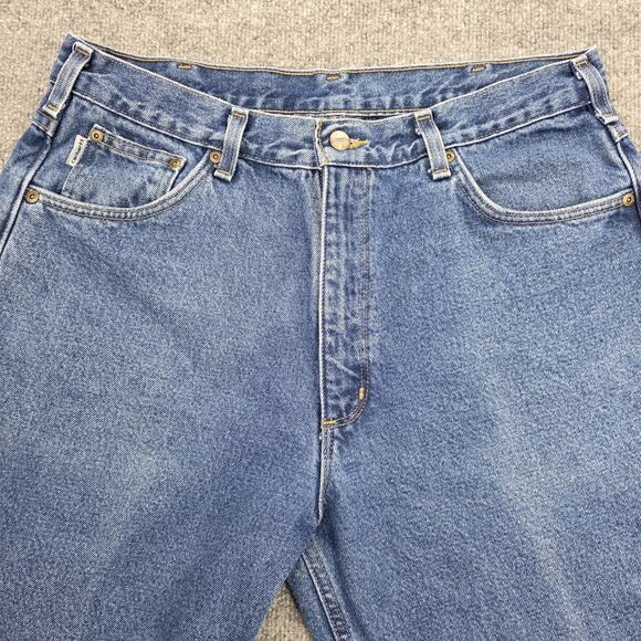 Carhartt Jeans Mens 36x32 Blue Flannel Lined Relaxed Fit B172 DST Denim Workwear - Picture 9 of 16